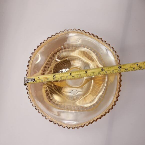 Vtg Carnival Glass Candy Dish Amber Three Footed Beaded Rim Diamond Pointed Ribs - Picture 5 of 6